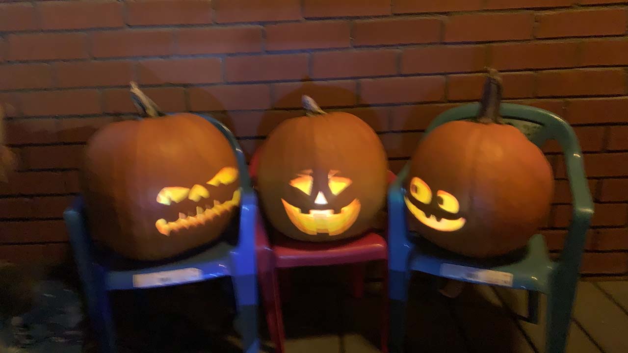 Halloween pumpkins with projected faces